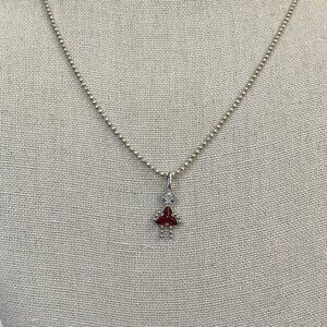 Sterling Silver 925 Beaded Necklace With Red Birthstone Pendant Made In Italy 17